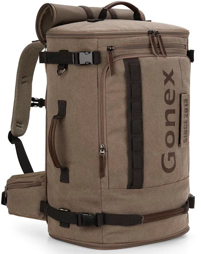 Main image of Gonex Canvas Travel Backpack, Large 3-in-1 Convertible Vintage Laptop Duffel Bag for Men & Women, Durable Carry-On for Work, College & Outdoor Adventure (Coffee Brown)
