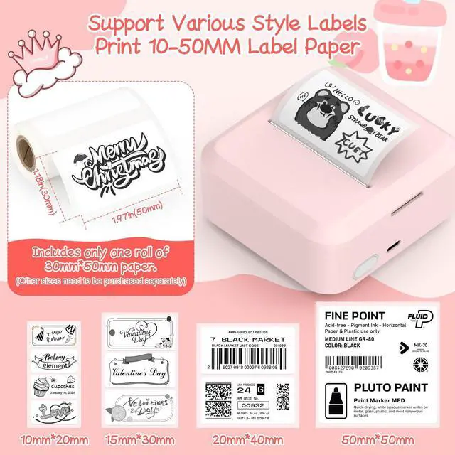 Alt view image 4 of 5 - HUIJUTCHEN Portable Bluetooth Label Maker Machine with 30x50 mm Tape, Compact & Wireless Mini Label Printer Thermal Label Maker for Home, Office, Kitchen, Compatible with iOS & Android, Pink