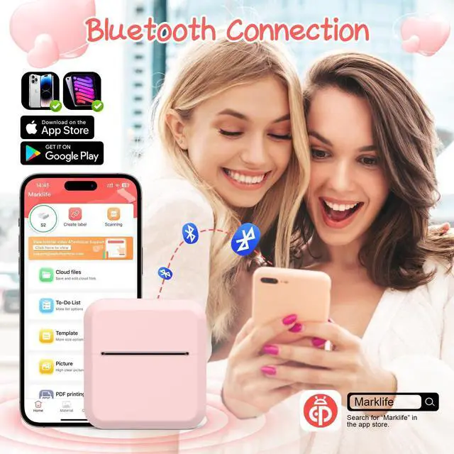 Alt view image 5 of 5 - HUIJUTCHEN Portable Bluetooth Label Maker Machine with 30x50 mm Tape, Compact & Wireless Mini Label Printer Thermal Label Maker for Home, Office, Kitchen, Compatible with iOS & Android, Pink