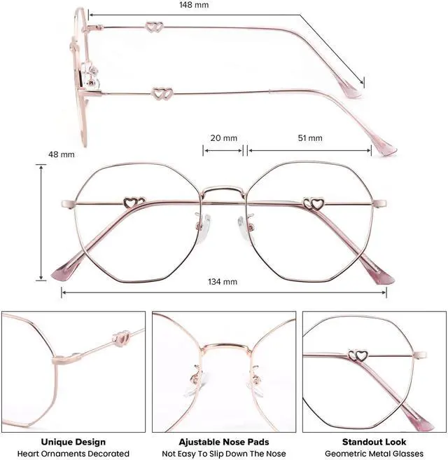 Alt view image 4 of 5 - GUDVUE Blue Light Glasses, Computer/Gaming/TV/Phones Glasses for Women/men, Anti Glare/UV400/Eye Strain, Polygon Rose Gold
