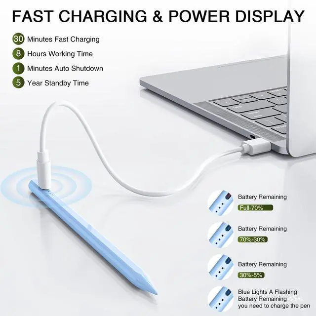 Alt view image 2 of 5 - Pen for iPad 2018-2025, HATOKU 15 Mins Fast Charging Pencil 1st Gen with Tilt & Palm Rejection Compatible with iPad Air 3/4/5/M2/M3, iPad mini 5/6, iPad 6/7/8/9/10/11, iPad Pro 11"/12.9"/M4 (Blue)