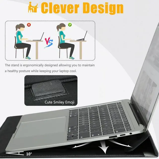 Alt view image 2 of 5 - HYZUO 15-16 Inch Laptop Sleeve Case with Stand Feature for MacBook Pro 16 M4/M3/M2/M1 Pro/Max 2025-2019, XPS 15, MacBook Pro 15 2015-2012, Samsung Galaxy Book Flex/Pro 15, Black