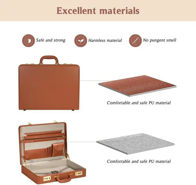 Alt view image 4 of 5 - Briefcases for Men, Professional Leather Briefcase with Lock, Hard Shell Business Brief Case, Durable Executive Attache Case for Laptop Documents, Mens Hard Briefcase for Work Office Travel, Brown