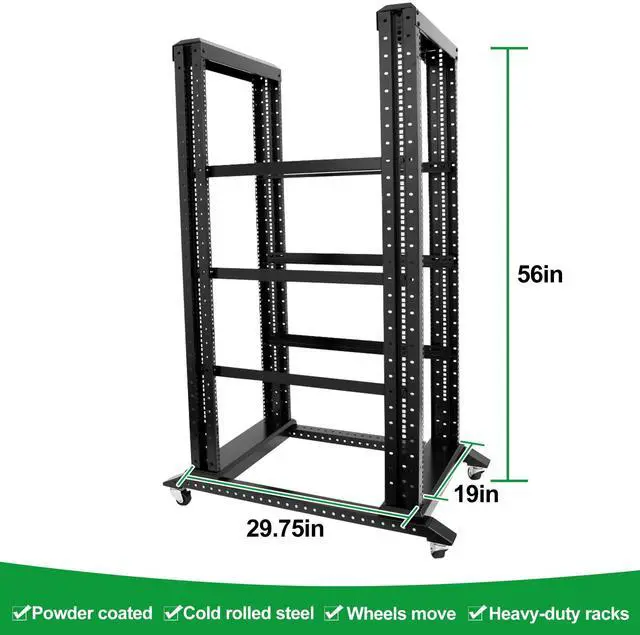 Alt view image 2 of 5 - 27U Server Rack/4-Post 19in Network Rack/Open Frame Rack with Wheels, Heavy-Duty Frame Cabinet/Adjustable Depth 29.75-27.75in GLOBALRACK(4POST-1000-27U)