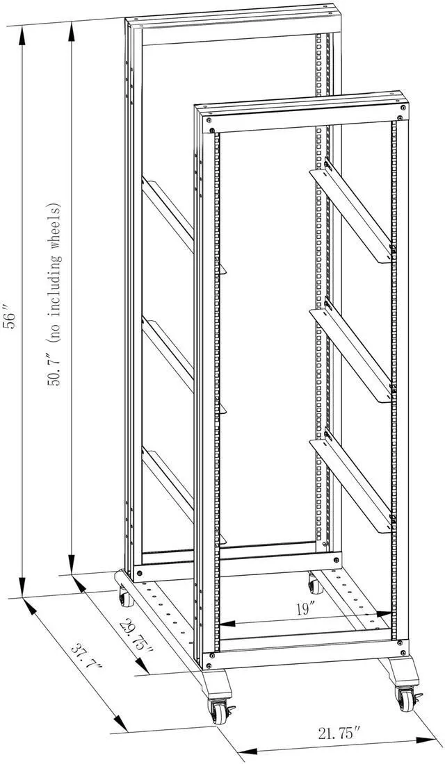 Alt view image 3 of 5 - 27U Server Rack/4-Post 19in Network Rack/Open Frame Rack with Wheels, Heavy-Duty Frame Cabinet/Adjustable Depth 29.75-27.75in GLOBALRACK(4POST-1000-27U)