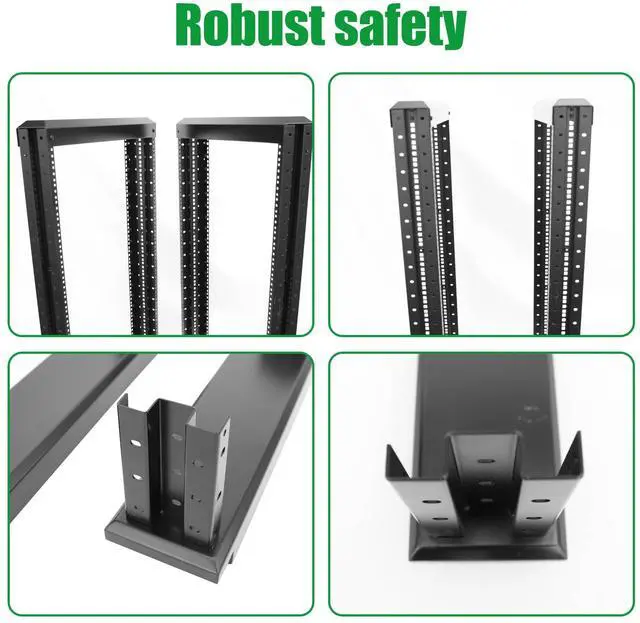 Alt view image 5 of 5 - 27U Server Rack/4-Post 19in Network Rack/Open Frame Rack with Wheels, Heavy-Duty Frame Cabinet/Adjustable Depth 29.75-27.75in GLOBALRACK(4POST-1000-27U)