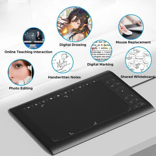 Alt view image 4 of 5 - Graphic Drawing Tablet, ienRon 10x6.25 Inch Screen,Digital Art Tablet & Sketch Pad - 8192 Pressure Battery-Free Pen, 12 Hot Keys, Compatible Windows/Android, Includes Stand,Good Gifts,Black Pad