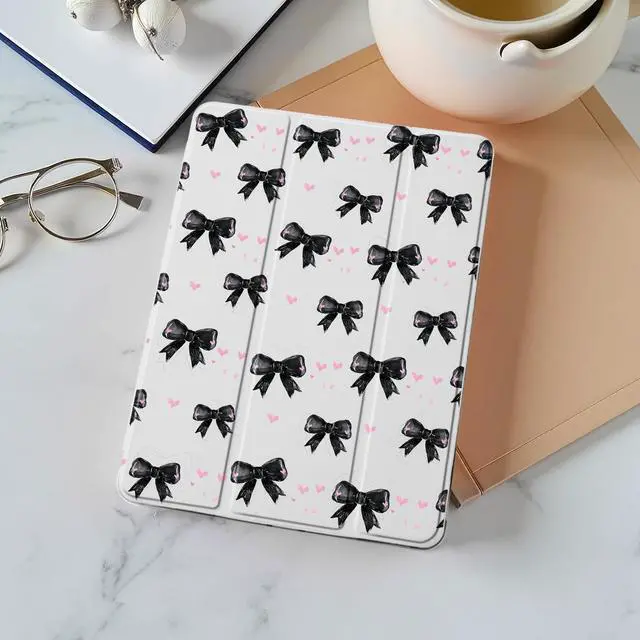 Alt view image 2 of 5 - Idocolors Kawaii Black Bow Pad Case for 10.2 Inch iPad 9th/7th/8th Generation, Clear TPU Trifold Stand Back Cover with Pencil Holder, Auto Wake/Sleep Foldable Protective iPad 2021/2020/2019 Case