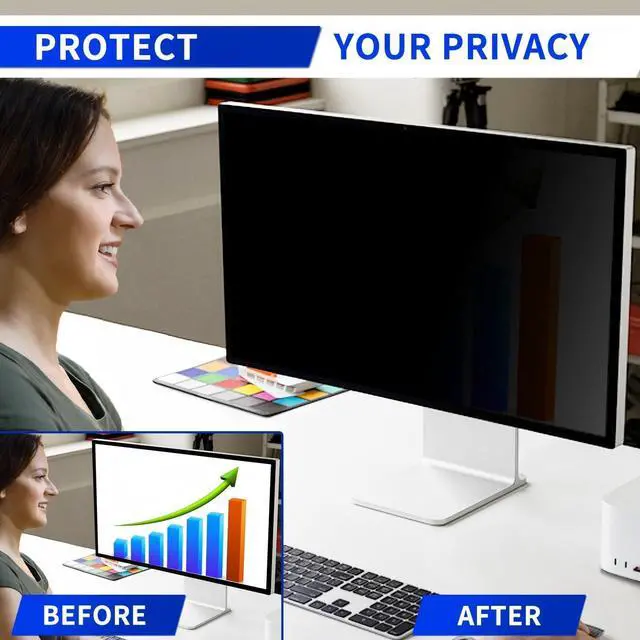 Alt view image 4 of 5 - JiSiTeCai 24 Inch Computer Privacy Screen for 16:9 Aspect Ratio Widescreen Monitor, Eye Protection Anti Glare Blue Light Computer Monitor Privacy Filter, Removable Anti-Scratch 24in Protector Film
