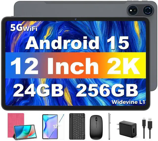 Main image of Tablet 12 inch Android 15 Tablets, 24GB(8+16)RAM+256 Storage(Expand to 1TB), Android Tablet with Keyboard, Octa-Core, 2K 2000x1200 Display, 16MP Dual Camera, 8000mAh, 5G WiFi,GPS,Bluetooth 5.0(Pink)