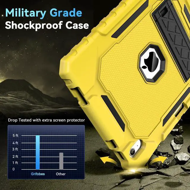 Alt view image 4 of 5 - Grifobes for iPad A16 Case 11th Generation 11 inch 2025 / iPad 10th Generation Case 10.9 inch 2022, Heavy Duty Military Grade Shockproof Cover with Pencil Holder for i Pad 11/10 (Gold+Black)