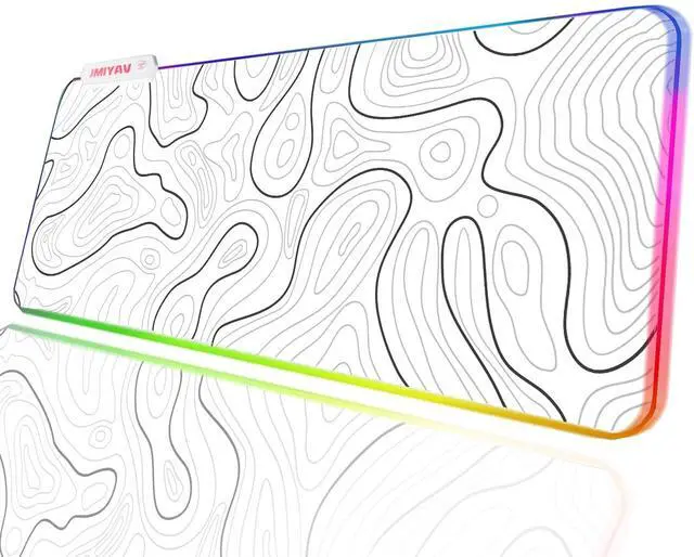 Main image of JMIYAV Gaming Mouse Pad RGB Mousepad Non-Slip Rubber Base Large Cool XL XXL Computer Desk Pad Gaming Accessories LED Light Up Big Mouse Pad for Gamer Topographic White (31.5x12In)