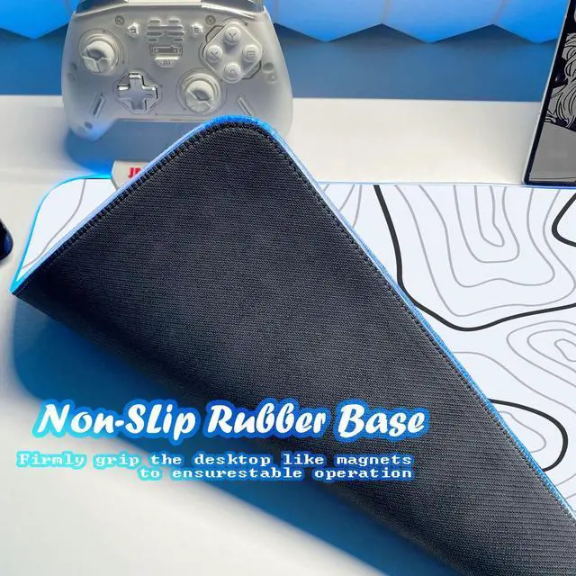 Alt view image 4 of 5 - JMIYAV Gaming Mouse Pad RGB Mousepad Non-Slip Rubber Base Large Cool XL XXL Computer Desk Pad Gaming Accessories LED Light Up Big Mouse Pad for Gamer Topographic White (31.5x12In)