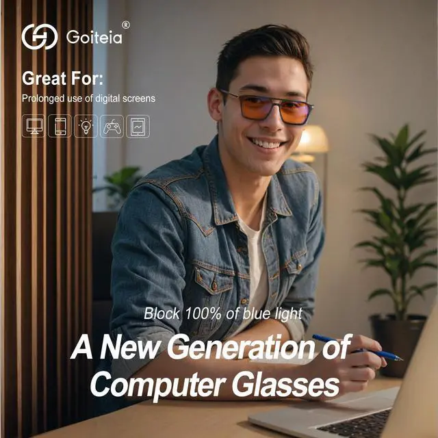 Alt view image 3 of 5 - Goiteia Blue Light Gaming Glasses for Esports Player, Blue Light Gaming Glasses for Better Sleep/Eyes Strain/Light Sensitive