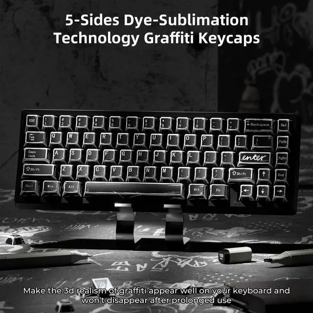 Alt view image 2 of 5 - GMKWTL XVX Black Translucent Keycaps,PBT Keycap Set Cherry Profile,Dye Sublimation Graffiti Keyboard Keycaps Suitable for 60% 65% 75% 80% 100% MX Switches Mechanical Keyboard