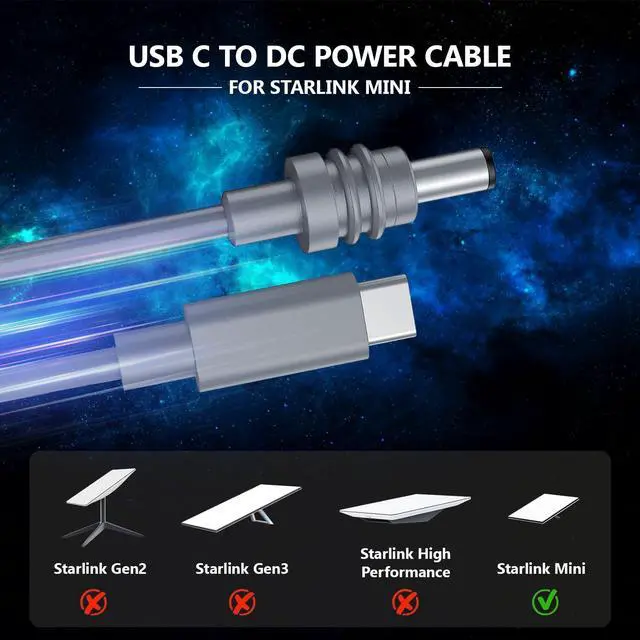 Alt view image 3 of 5 - JOSTART - USB C to DC Power Cable for Starlink Mini,(33FT / 10M) 100W Type-C Charging Cord for Starlink Mini Replacement Cable, Work with 65W+ PD Source,Outdoor Waterproof