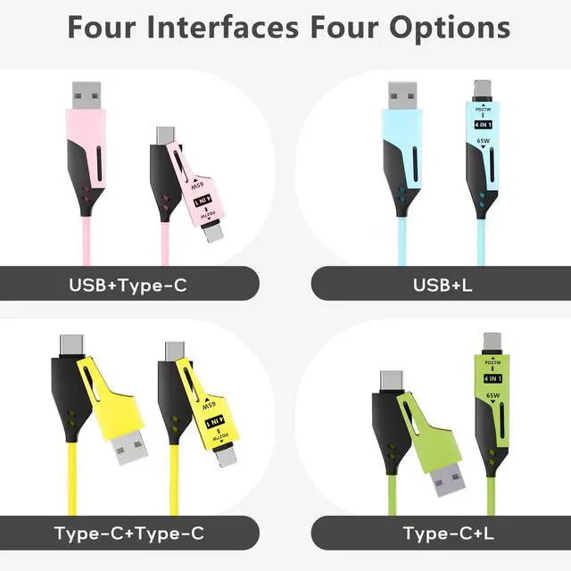 Alt view image 2 of 5 - GUGOBOX 4 in 1 Fast Charging Cable - 4ft-65W Coiled USB C Cable for for Smart Phones,Laptops and More,Coiled Silicone Design,4 Pack