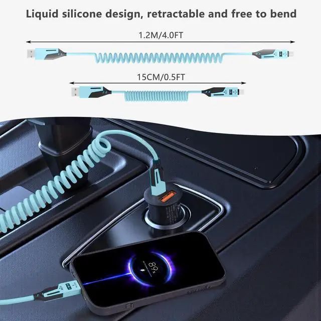 Alt view image 4 of 5 - GUGOBOX 4 in 1 Fast Charging Cable - 4ft-65W Coiled USB C Cable for for Smart Phones,Laptops and More,Coiled Silicone Design,4 Pack