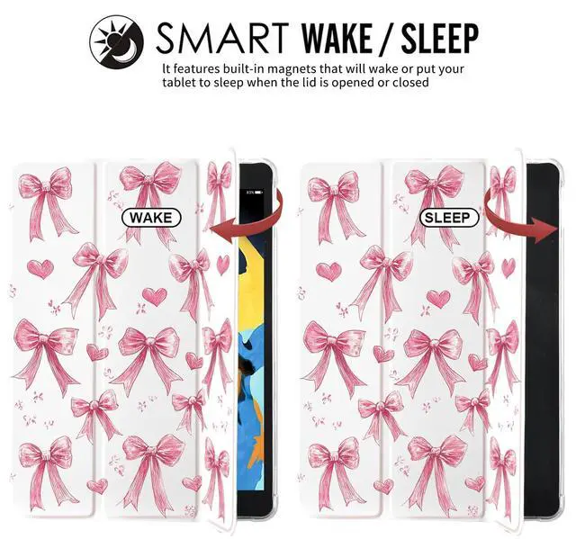Alt view image 3 of 5 - JOYLAND Pad Case for iPad 6th/5th Generation Case 9.7 inch,with Pencil Holder-Auto Wake/Sleep,Cartoon Pink Bow Pattern Anti-Scratch Shockproof Premium Folio Stand Case