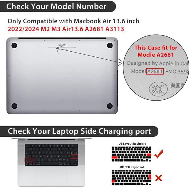 Alt view image 2 of 5 - HOHAIYOO Compatible with MacBook Air 13.6 inch Case 2025 2024 2023 2022 Release M4 A3240 M3 A3113 M2 A2681 with Touch ID, Plastic Hard Shell Case&Keyboard Cover&Screen Film&Webcam Cover, Line Flower