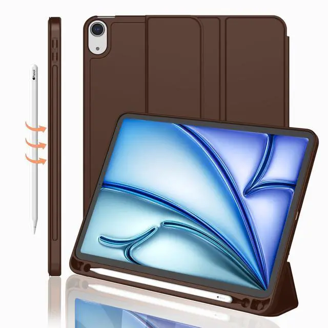 Main image of iMieet iPad Air 11 Inch Case M3(2025) / M2 (2024), iPad Air 5th/4th Generation Case 2022/2020 10.9 Inch with Pencil Holder,Trifold Stand Smart Case with Soft TPU Back(Chocolate)
