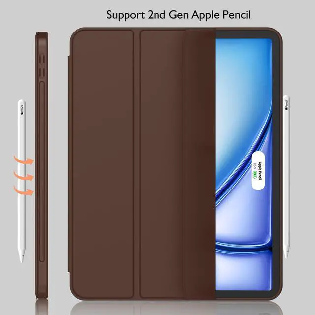 Alt view image 2 of 5 - iMieet iPad Air 11 Inch Case M3(2025) / M2 (2024), iPad Air 5th/4th Generation Case 2022/2020 10.9 Inch with Pencil Holder,Trifold Stand Smart Case with Soft TPU Back(Chocolate)