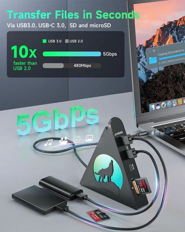 Alt view image 5 of 5 - Black USB C HDMI Hub with Base& 4-Port USB 3.0 Hub, with 4K 30 Hz HDMI, 100W Power Delivery, 5 Gbps USB-C, USB-A 3.0, SD/TF Card Slots, Vertical Hub for iMac, MacBook, Mac mini, PC, Dell