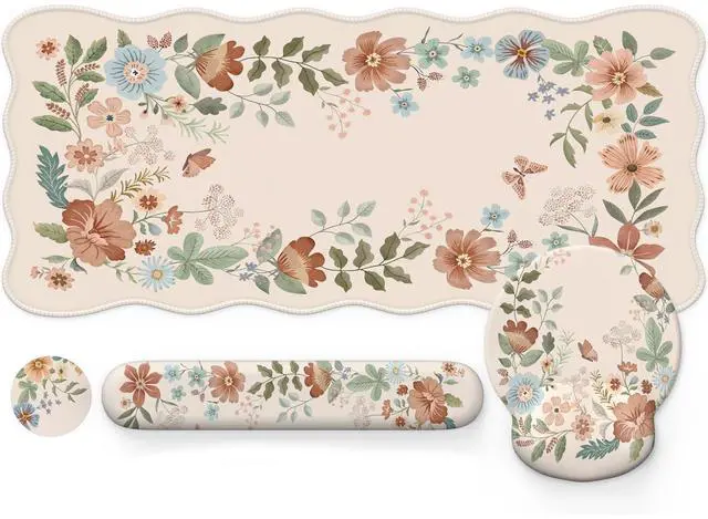 Main image of iLeadon Floral Mouse Pad Sets with Wrist Support,Cute Ergonomic Keyboard Mat for Desktop,Extra Large Big Desk Pad Mouse Mat+Cup Coaster with Non-Slip Base for Women Home Office