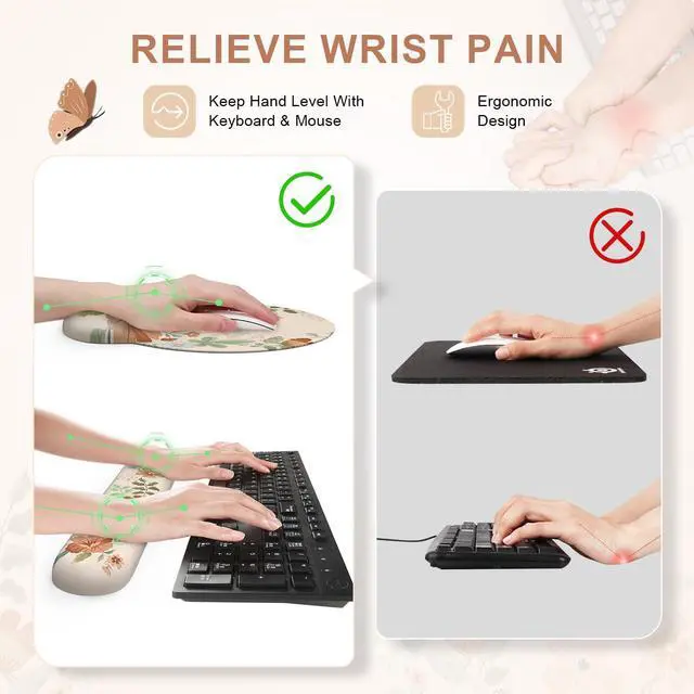 Alt view image 3 of 5 - iLeadon Floral Mouse Pad Sets with Wrist Support,Cute Ergonomic Keyboard Mat for Desktop,Extra Large Big Desk Pad Mouse Mat+Cup Coaster with Non-Slip Base for Women Home Office