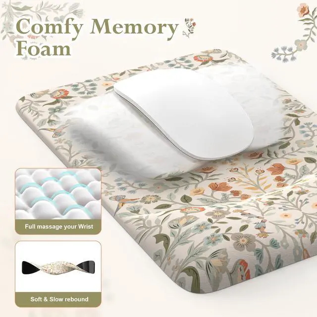 Alt view image 4 of 5 - iLeadon Ergonomic Mouse Pad with Wrist Rest, Non Slip Mouse and Keyboard Pad, Cute Desk Pad Mat Sets, Extra Large Desk Cover Mat with Coaster for Women Home Office (Beige)