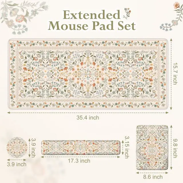 Alt view image 2 of 5 - iLeadon Ergonomic Mouse Pad with Wrist Rest, Non Slip Mouse and Keyboard Pad, Cute Desk Pad Mat Sets, Extra Large Desk Cover Mat with Coaster for Women Home Office (Beige)