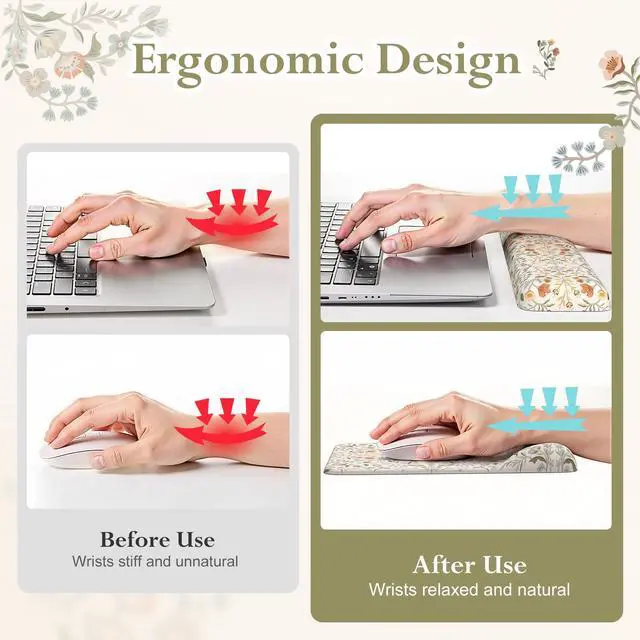 Alt view image 3 of 5 - iLeadon Ergonomic Mouse Pad with Wrist Rest, Non Slip Mouse and Keyboard Pad, Cute Desk Pad Mat Sets, Extra Large Desk Cover Mat with Coaster for Women Home Office (Beige)