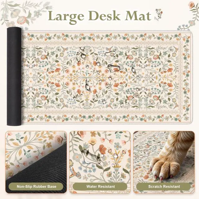 Alt view image 5 of 5 - iLeadon Ergonomic Mouse Pad with Wrist Rest, Non Slip Mouse and Keyboard Pad, Cute Desk Pad Mat Sets, Extra Large Desk Cover Mat with Coaster for Women Home Office (Beige)