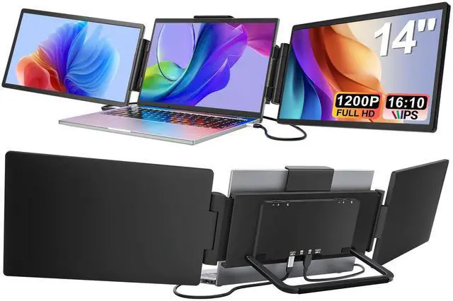 Main image of Laptop Screen Extender Monitor Portable, 14" 1200P Triple Screen Laptop Monitor Extender, 16:10 FHD IPS Laptop Monitor Extender Type-C/HDMI Plug & Play Laptop Extension for Mac/Wins/Android/Chrome