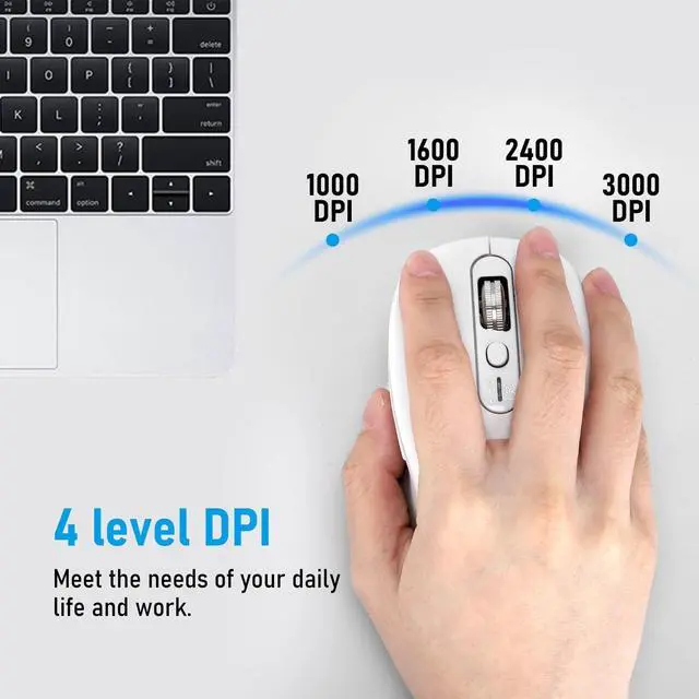 Alt view image 2 of 5 - INFINMIND Multi-Device Wireless Bluetooth Mouse, 2.4G USB Receiver and Two Bluetooth, 4-Way Navigation Mice for Computer, Laptop, PC, MacBook, iPad (White)