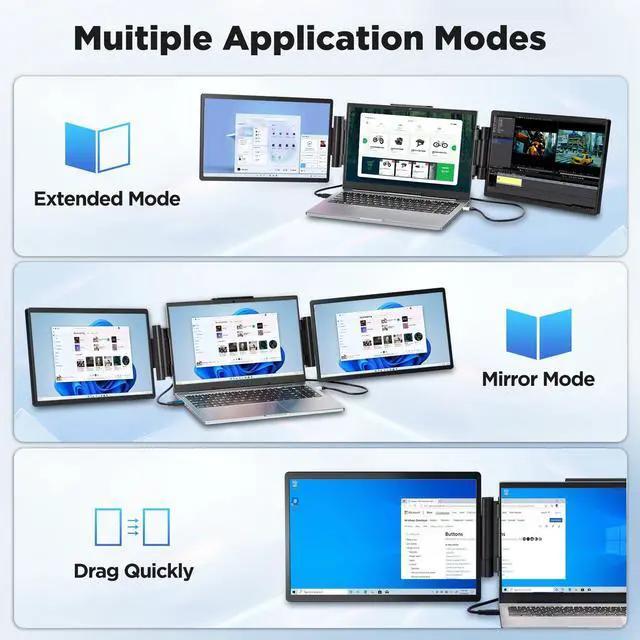 Alt view image 3 of 5 - Laptop Screen Extender Monitor Portable, 14" 1200P Triple Screen Laptop Monitor Extender, 16:10 FHD IPS Laptop Monitor Extender Type-C/HDMI Plug & Play Laptop Extension for Mac/Wins/Android/Chrome