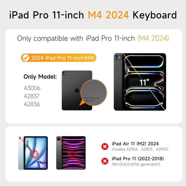 Alt view image 2 of 5 - HOU Detachable Keyboard Case only for iPad Pro 11 (M4 2024), Magnetic Rotatable Case with Keyboard for iPad Pro 11 5th Gen with Multi-Touch Trackpad, 7 Colors Backlight - Black