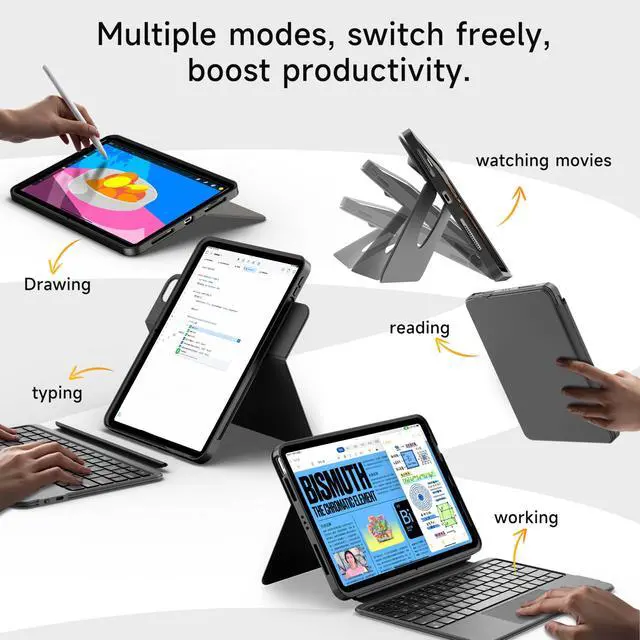 Alt view image 3 of 5 - HOU Detachable Keyboard Case only for iPad Pro 11 (M4 2024), Magnetic Rotatable Case with Keyboard for iPad Pro 11 5th Gen with Multi-Touch Trackpad, 7 Colors Backlight - Black