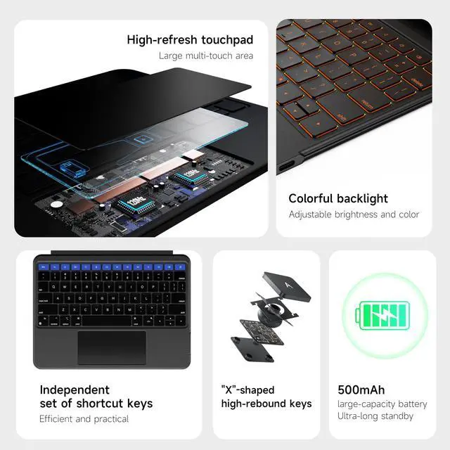 Alt view image 5 of 5 - HOU Detachable Keyboard Case only for iPad Pro 11 (M4 2024), Magnetic Rotatable Case with Keyboard for iPad Pro 11 5th Gen with Multi-Touch Trackpad, 7 Colors Backlight - Black