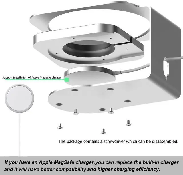 Alt view image 3 of 5 - HOOKMEMO Desk Aluminium Alloy Stand for New Mac mini M4/M4 Pro, Include Wireless Charger,Convenient for Wireless Charging of Mobile Phones and Headphones