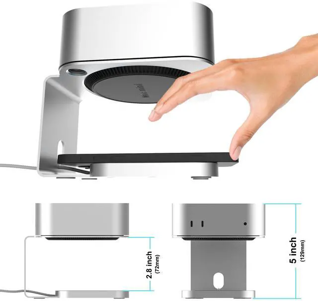 Alt view image 5 of 5 - HOOKMEMO Desk Aluminium Alloy Stand for New Mac mini M4/M4 Pro, Include Wireless Charger,Convenient for Wireless Charging of Mobile Phones and Headphones