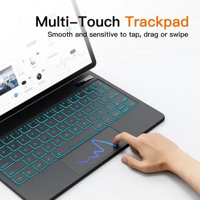 Alt view image 5 of 5 - JUQITECH Magic Keyboard Case for Samsung Galaxy Tab S10 FE S9 FE 5G 10.9" S9 S8 S7 11", Floating Cantilever Magnetic Stand Wireless Backlit Trackpad Keyboard, Shortcut Keys S Pen Slot Battery Display