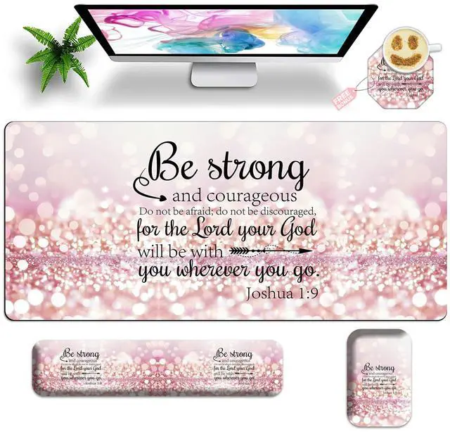 Main image of JYCUHTCL Large Gaming Mouse Pad Set 35.4 x 15.7 with Keyboard Wrist Rest, Wrist Support, and Coaster Memory Foam Smooth Desk Pad Mousepad for Home Office School - Quote Bible