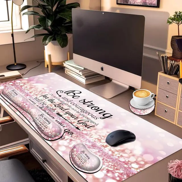 Alt view image 2 of 5 - JYCUHTCL Large Gaming Mouse Pad Set 35.4 x 15.7 with Keyboard Wrist Rest, Wrist Support, and Coaster Memory Foam Smooth Desk Pad Mousepad for Home Office School - Quote Bible