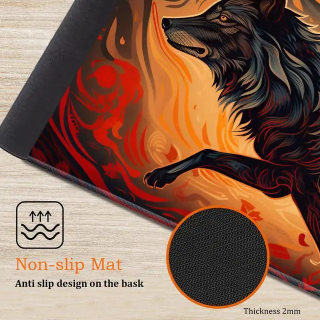 Alt view image 5 of 5 - Large Gaming Mouse Pad, Keyboard Wrist Rest Pad + Mouse Wrist Pad + Coaster 4 in 1 Set, Extended Waterproof Non-Slip Desk Mat, Suitable for Office Home Learning Games, Galloping Wolf