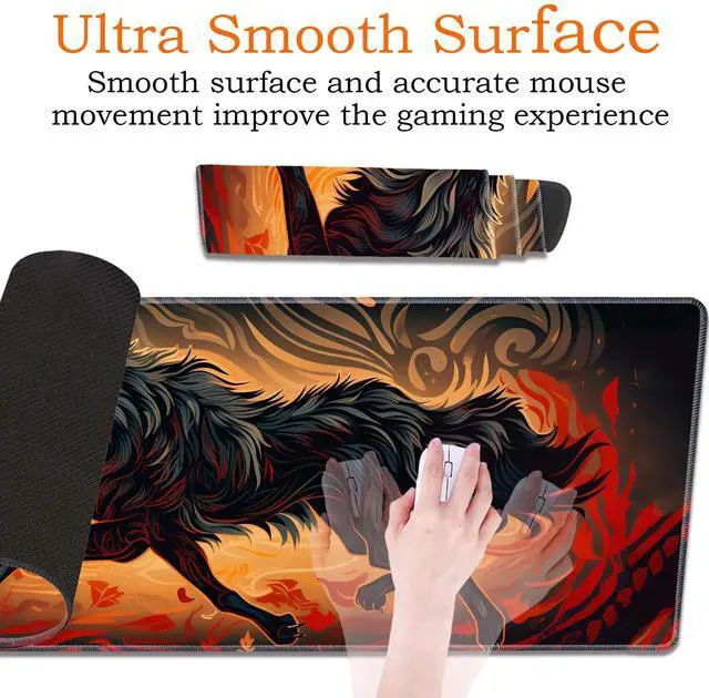 Alt view image 3 of 5 - Large Gaming Mouse Pad, Keyboard Wrist Rest Pad + Mouse Wrist Pad + Coaster 4 in 1 Set, Extended Waterproof Non-Slip Desk Mat, Suitable for Office Home Learning Games, Galloping Wolf