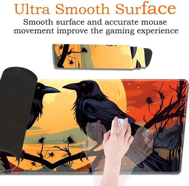 Alt view image 3 of 5 - Large Gaming Mouse Pad, Keyboard Wrist Rest Pad + Mouse Wrist Pad + Coaster 4 in 1 Set, Extended Waterproof Non-Slip Desk Mat, Suitable for Office Home Learning Games, Branch Crow