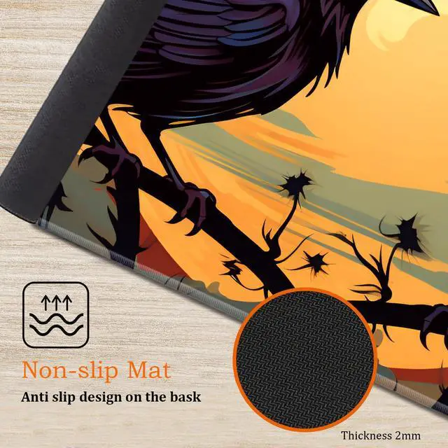 Alt view image 5 of 5 - Large Gaming Mouse Pad, Keyboard Wrist Rest Pad + Mouse Wrist Pad + Coaster 4 in 1 Set, Extended Waterproof Non-Slip Desk Mat, Suitable for Office Home Learning Games, Branch Crow