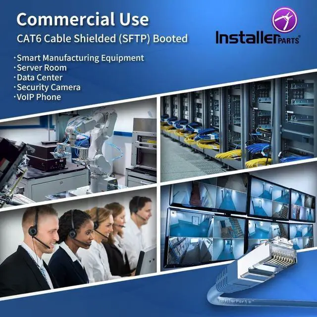 Alt view image 4 of 5 - InstallerParts (10 Pack Ethernet Cable CAT6 Cable Shielded (SSTP/SFTP) Booted 1 FT - Blue - Professional Series - 10Gigabit/Sec Network/High Speed Internet Cable, 550MHZ