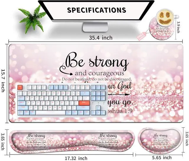 Alt view image 5 of 5 - JYCUHTCL Large Gaming Mouse Pad Set 35.4 x 15.7 with Keyboard Wrist Rest, Wrist Support, and Coaster Memory Foam Smooth Desk Pad Mousepad for Home Office School - Quote Bible